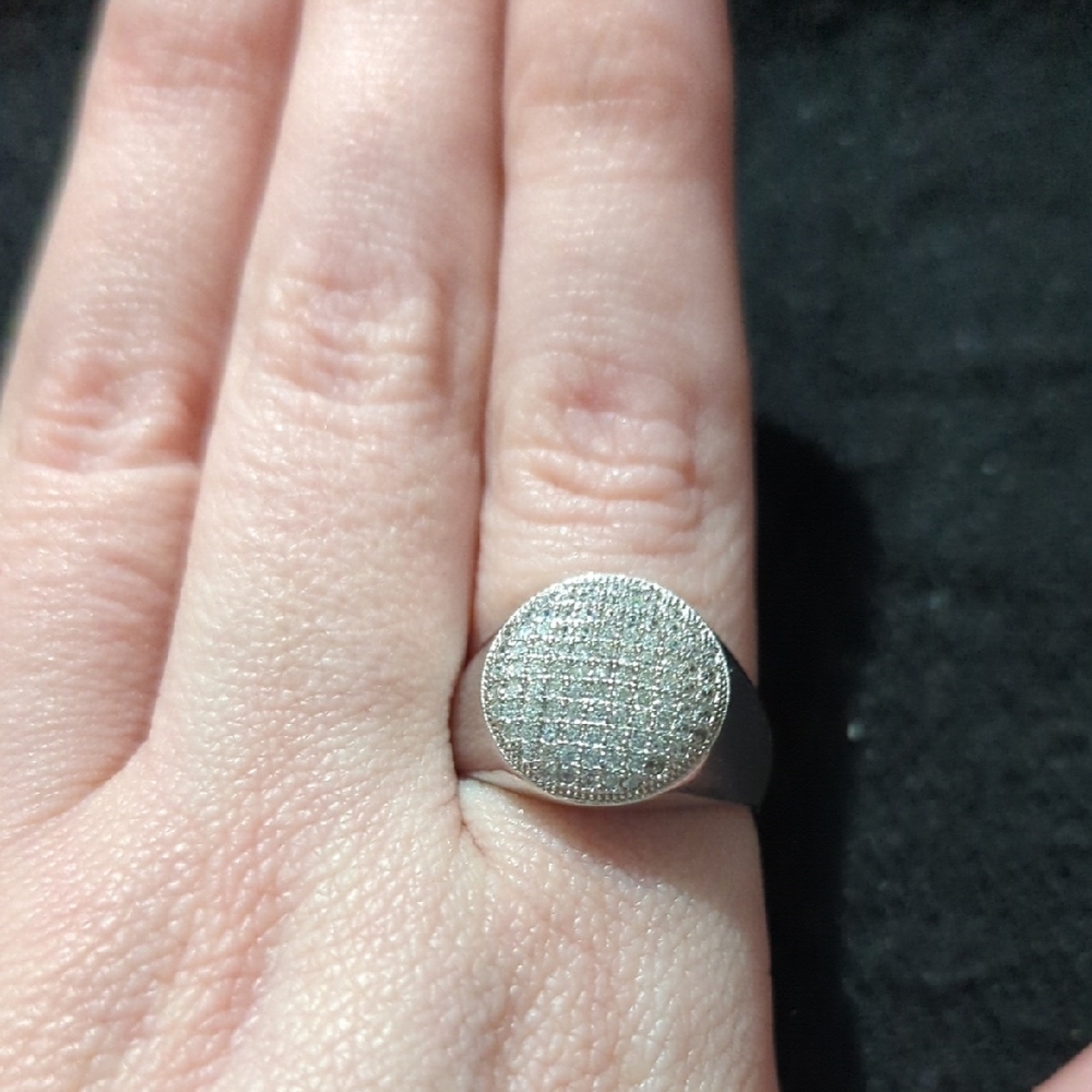 Sterling Silver Clear Micro Pave CZ Statement Ring - Size 9.5